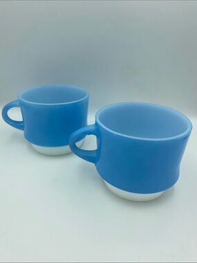 Fire King Blue and White Stacking Mugs (Pair)